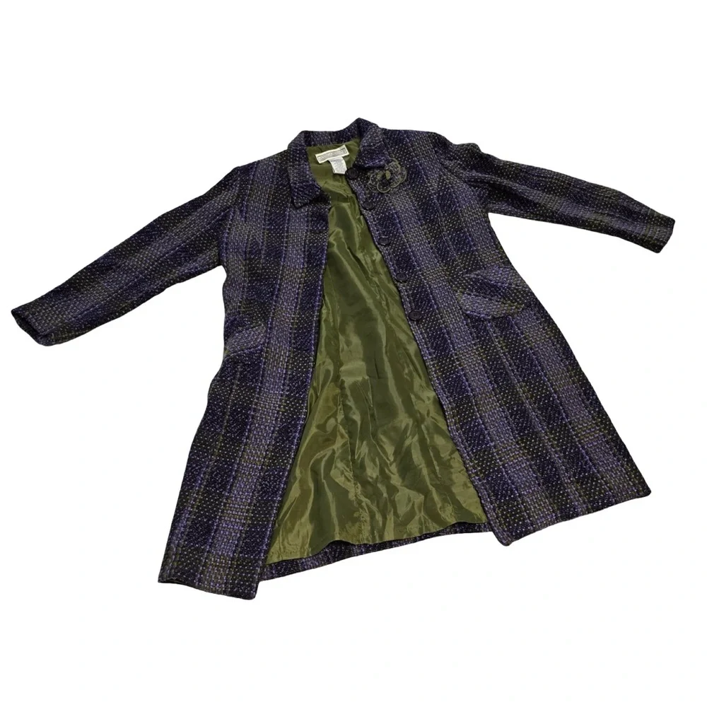 Jessica Howard Size 14 2-Piece Tweed Dress Jacket Set Purple Green Plaid Vintage - Picture 7 of 11